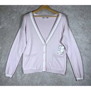 NWT Pink Republic Cardigan XS Blush White Preppy VNeck Button Front Knit Sweater